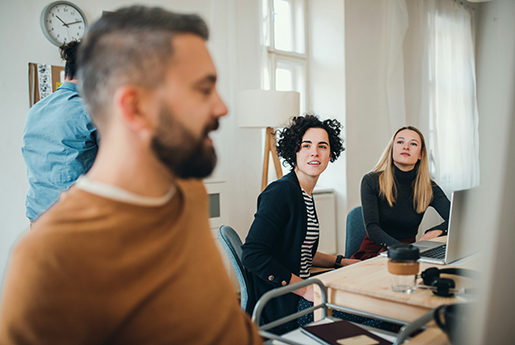 Team building workshop with four people in a creative environment